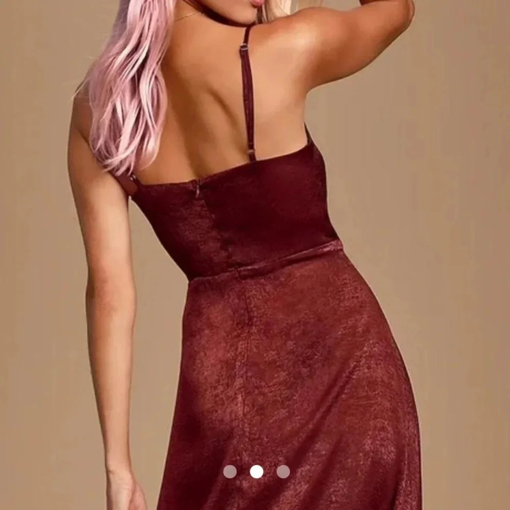 Lulu's Constantine Burgundy Satin Maxi Dress Sexy Formal Long Size S NWT - Picture 4 of 16